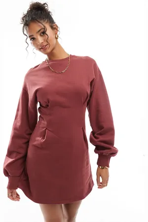 ASOS Waisted sweat mini dress in burgundy