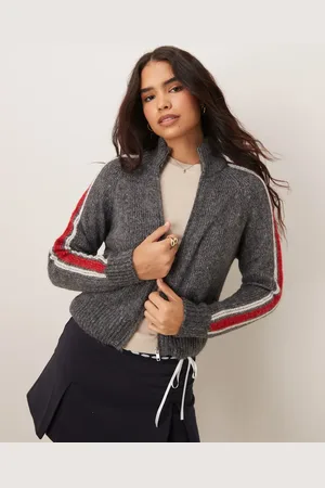 MANGO Zip through side stripe cardigan in