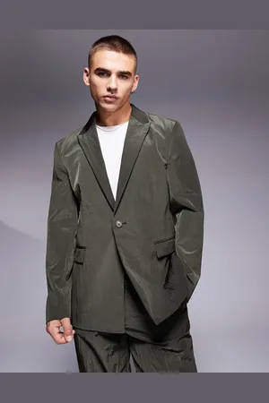 ASOS Slouchy regular suit jacket in khaki techy fabric