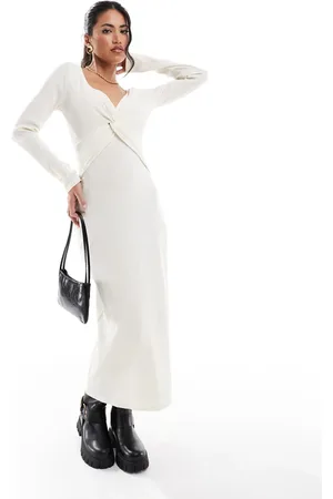 ASOS Twist front rib maxi dress in ecru