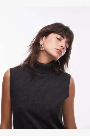MANGO High neck sleeveless knitted tank top co-ord in dark
