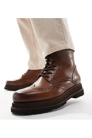 ASOS Lace up boots in tan leather with double stacked sole