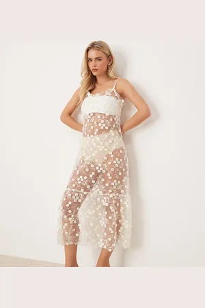 Miss Selfridge 3d floral dress in ivory