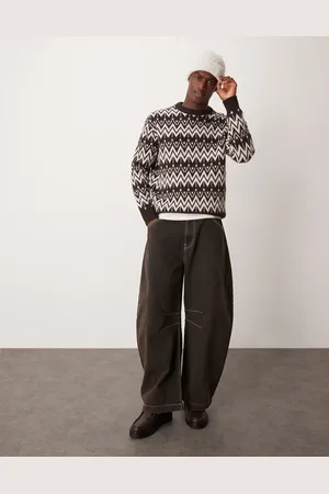 SELECTED Crew knitted jumper in cream pattern