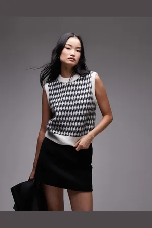 ARKET Alpaca blend knitted tank vest in and white diamond check jacquard