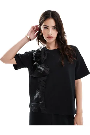 VERO MODA 3D rose applique short sleeve sweat t-shirt co-ord in