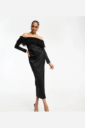 Jaded Rose Velvet faux feather midaxi dress in