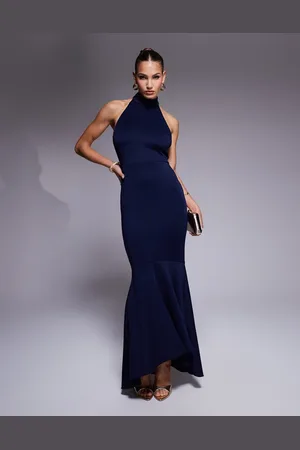 True Violet Halterneck fishtail maxi gown in