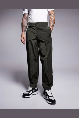 ASOS Barrel leg suit trousers in khaki techy fabric