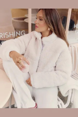 The Frolic X Bella Stovey exclusive cropped hooded borg jacket in cream