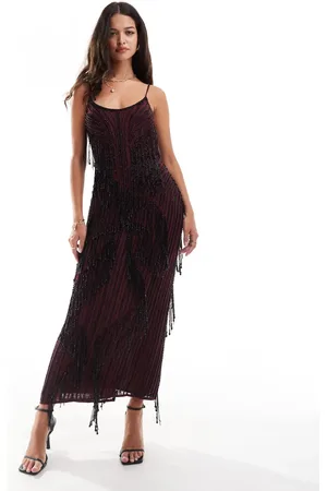ASOS Beaded embellished cami maxi dress in burgundy
