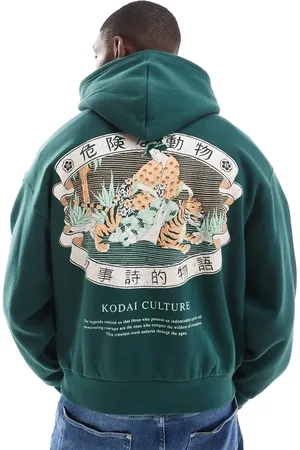 Bershka Tiger printed hoodie in dark
