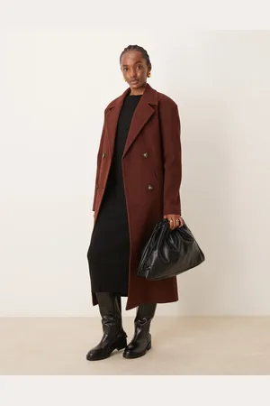Miss Selfridge Belted wrap formal coat in chocolate