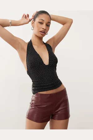 Motel Sanne faux leather micro shorts in burgundy