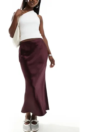 New Look Satin bias midi skirt in burgundy