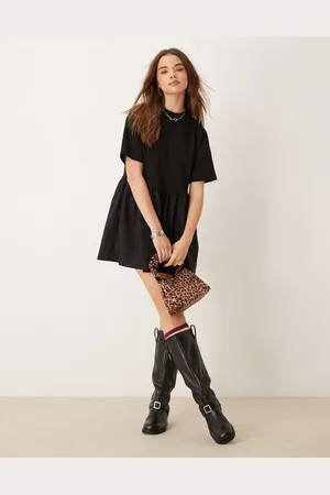 Miss Selfridge Short sleeve t-shirt poplin hybrid smock mini dress in