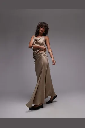Topshop Co-ord panelled seam satin wrap maxi skirt in champagne