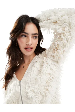 Brave Soul Loopy knit zip through cardigan in cream