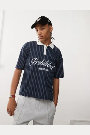 Prohibited Collar logo detail football inspired 250gsm shirt in stripe