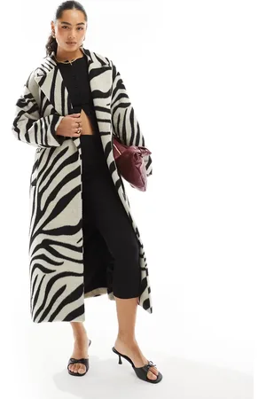French Connection Belted coat in zebra print in mono
