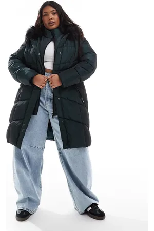 Yours Padded jacket with faux fur hood in