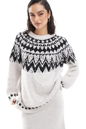 Object Fluffy fairisle jumper co-ord in cream