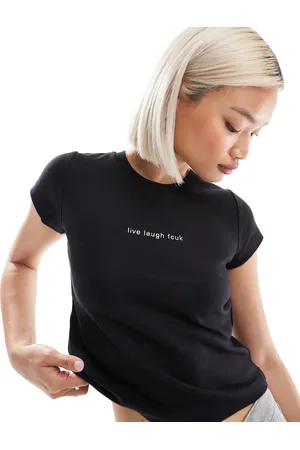 French Connection FCUK baby tee with live laugh slogan in