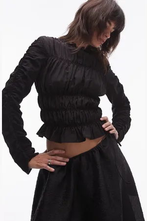 Topshop Shirred long sleeve top in