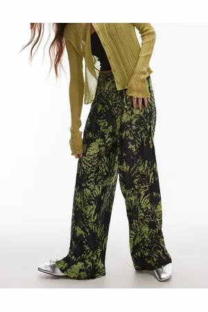 Topshop Plisse all over print abstract flower wide leg trouser in