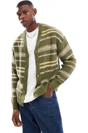 ASOS Knitted cardigan in khaki stripe