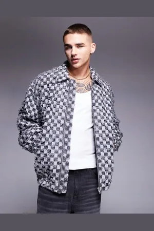 ASOS Oversized textured checkerboard harrington jacket in