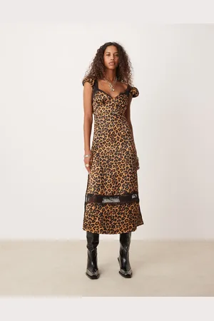 Free People Leopard print lace edge midi dress in