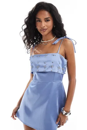 The Frolic Exclusive heavy satin diamante trim tie cami sleeve mini dress in