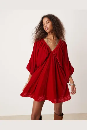 Free People Velvet balloon sleeve mini dress in