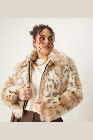 ASOS ASOS DESIGN Curve faux fur bomber jacket in snow leopard print