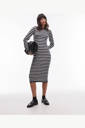 MANGO Knitted striped midi dress in