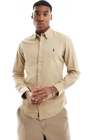 Ralph Lauren Icon logo slim fit garment dyed oxford shirt in beige