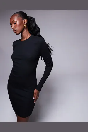 ASOS Ribbed crew turn cuff mini dress in