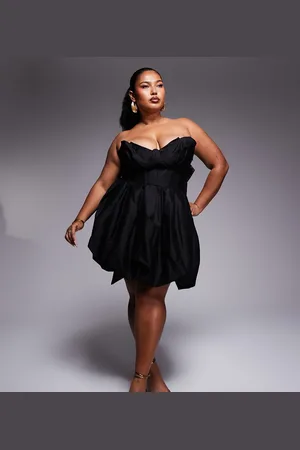 ASOS Curve cotton sateen structured mini dress with jacquard bow in