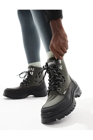 Barbour Alani leather rubber hiker boots in khaki/black