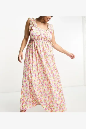 The Frolic The Frolic exclusive Plus watercolour floral ruffle scoop neck maxi dress in