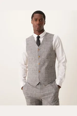 ASOS New skinny with linen suit waistcoat in prince of wales check