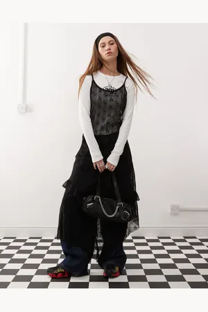 COLLUSION Midaxi flared hem dress in branded logo lace