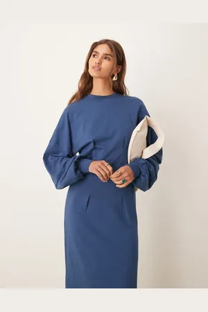 ASOS Waisted sweat midi dress in navy
