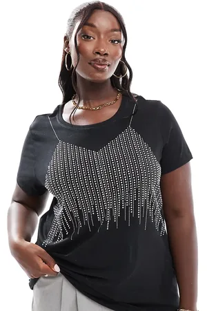 ONLY T-shirt with rainbow rhinestone detail in