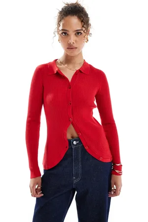 VERO MODA Ribbed knit polo top with curved hem in