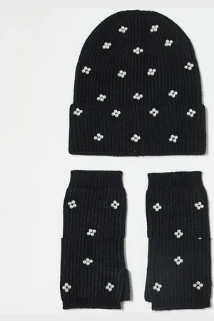 Pieces® 2 pack gift set pearl detail beanie hat and arm warmers in