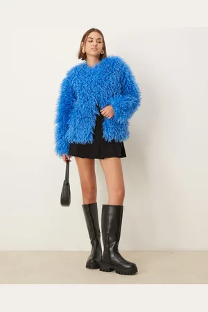 The Frolic Exclusive oversized mongolian faux fur jacket in cobalt