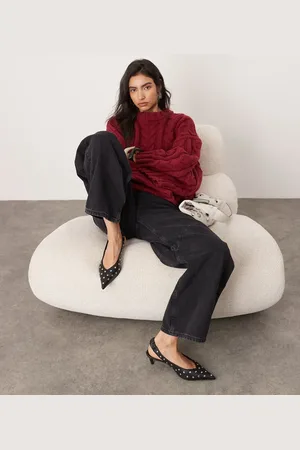 ASOS Chunky cable knitted oversized jumper in burgundy