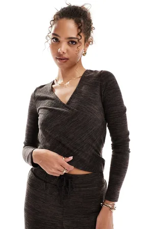 VERO MODA Cross front jersey top co-ord in chocolate melange